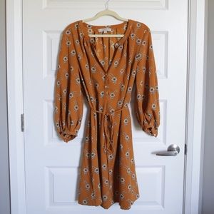 Loft Mustard Floral Long Sleeve Shift Dress